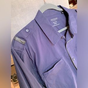 Guess men’s button down casual shirt eggplant color in XXL